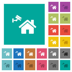 Home security square flat multi colored icons