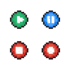 Obraz premium Pixel circle buttons status play, pause, stop and record. 