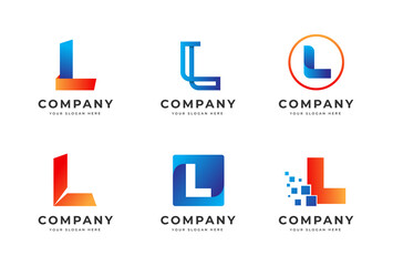 Big bundle set of colorful letter L logo design. Vector design element, with variety L logo gradient style element, business sign, logos, identity, vector illustrations.