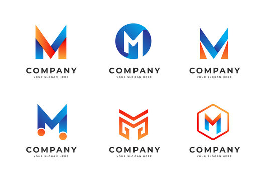 Big bundle set of colorful letter M logo design. Vector design element, with variety M logo gradient style element, business sign, logos, identity, vector illustrations.