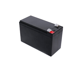 Battery 12 Volt, used with computer uninterruptible power, clipping onwhite Isolated, white background.