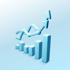Blue 3D arrows with chart. Arrow move up. Business infographics and success