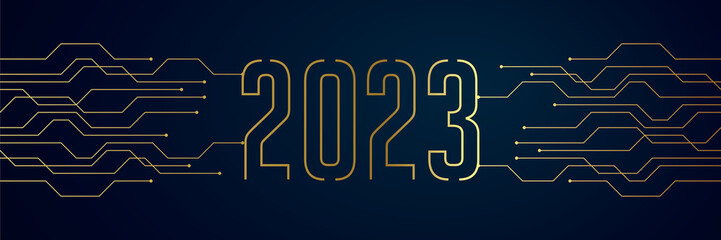 circuit board electronics digital technology banner 2023 blue