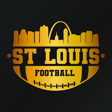 St. Louis, MO, USA American Football Gold Skyline City Silhouette Vector. Golden Design Style Icon Symbols. Sport America Ball.