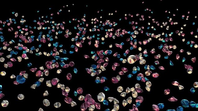 Pink, Yellow And Blue Topaz Falling On Transparent Background, With Alpha Matte