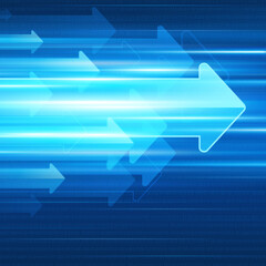 Neon arrows pointers rushing forward vector illustration. Blue traffic information flying superluminal speed towards user. Web advertising navigation and business analysis of investment fluctuations.