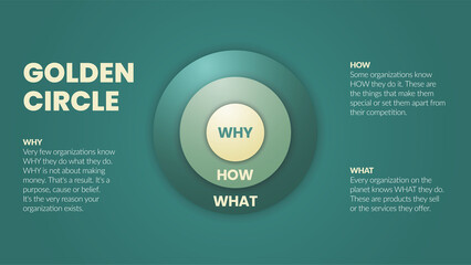 The Golden Circle and brain illustration of Simon Sinek are 3 elements starting with a Why question. Diagram vector presentation informs the origin of human performance or behavior of user target goal