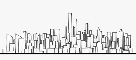 Obraz premium Modern cityscape skyline outline doodle drawing on white background.