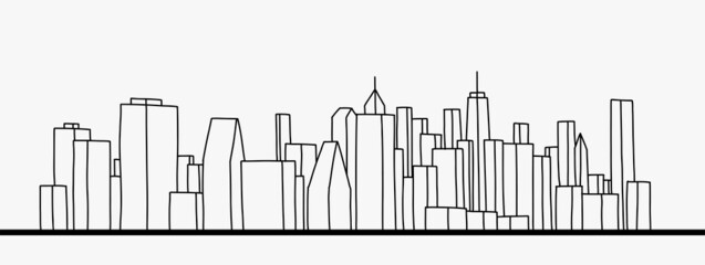 Obraz premium Modern cityscape skyline outline doodle drawing on white background.