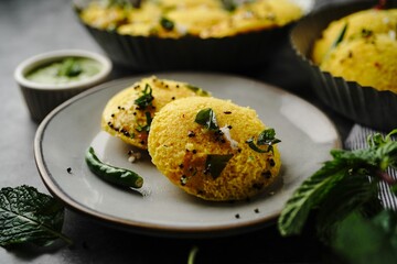 Idli Dhokla - Gluten free gujarati steamed breakfast with chickpea flour