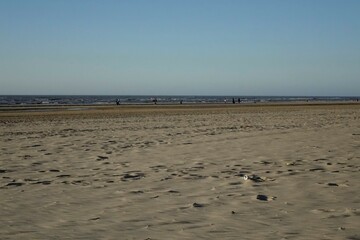 Sandy North Sea beach and ocean at dusk, concept: serenity, holiday, seascape (horizontal), Zandvoort, North Holland, Netherlands