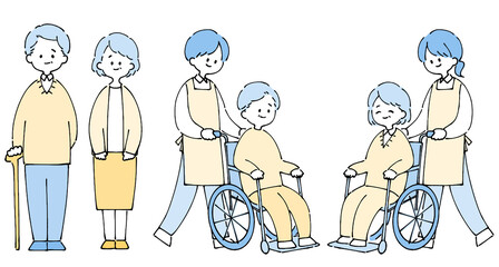 Naklejka premium 人物イラストセット_ラフタッチ_シニア