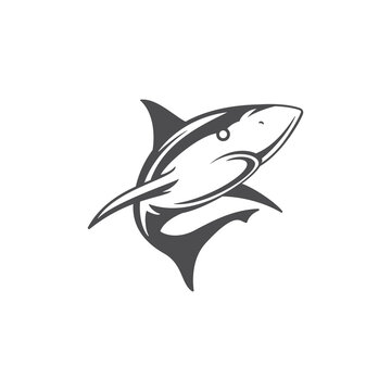 Shark silhouette isolated on white background vector icon in retro style. Can be used for logo or badge.