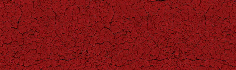 Bloody red old cracked surface wide panoramic texture. Dark scarlet color gloomy large backdrop....