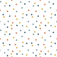  Colorful small dots seamless pattern on white background. Blue, yellow and terracotta minimalist vector illustration. © Iryna