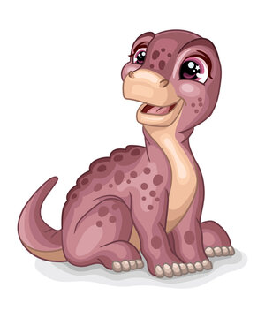 Cute Cartoon Baby Brontosaurus Vector Isolated Illustration