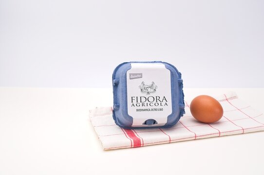 Fresh Healthy Bio Organic Eggs In A Compostable Package - Organic And Biodynamic Agriculture Concept