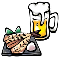 ジョッキビールとほっけの塩焼き