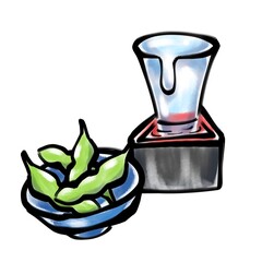 日本酒（冷酒）と枝豆