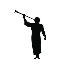 The man blowing trumpet silhouette illustration vector. Angel moroni silhouette vector isolated.Mormon symbol. - obrazy, fototapety, plakaty