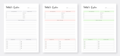 Today's Explore Planner Template. 3 Set of minimalist planners. Printable Today's Planner Template Design.