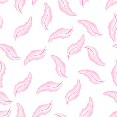 Fototapeta premium Hand drawn Pink Feather Seamless pattern. Repeatable illustration isolated on white background.