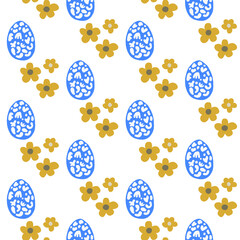 Seamless Vector Easter Pattern Egg And Spring Flowers - 497308115