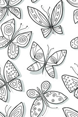 Cute graphic butterflies. Coloring book. seamless pattern. Vector illustration.
