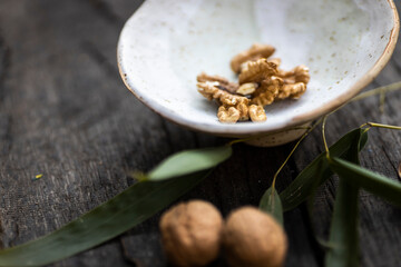 Handmade Ceramic Dish with organic walnuts