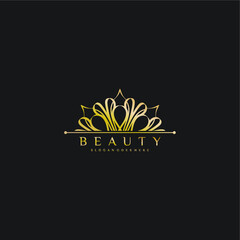 floral beauty logo with mandala concept. beauty business sign, spa,cosmetic,clothing, luxury gold color mandala concept