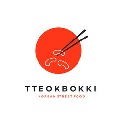Korean hot spicy street food logo tteokbokki with abstract sun