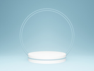 Light blue product stand. Pastel podium. 3D rendering.