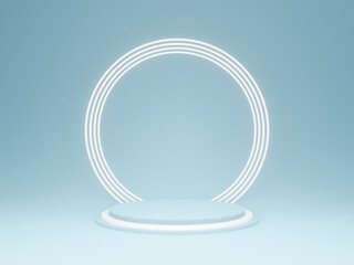 Light blue product stand. Pastel podium. 3D rendering.