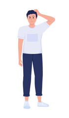 Questioning semi flat color vector character. Standing figure. Full body person on white. Pensive and doubtful man simple cartoon style illustration for web graphic design and animation