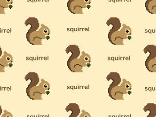 Obraz premium Squirrel cartoon character seamless pattern on brown background.Pixel style