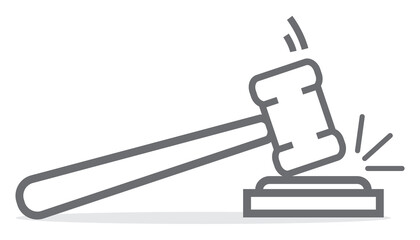 Judge hammer icon. Linear gavel vector isolated on white. Judgement hammer icon in flat style. For auction hammer, judge logo, gavel bid, court sign and law symbol. Thin line judge hammer icon