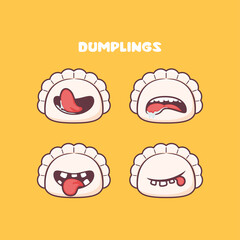 dumplings cartoon. asian food vector illustration. with different mouth expressions