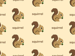 Squirrel cartoon character seamless pattern on brown background.Pixel style