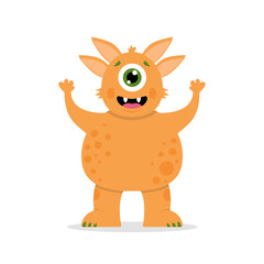 Cute funny big orange monster, with one eye.