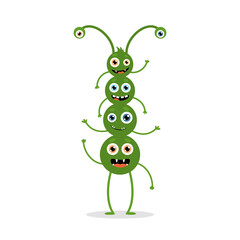 Cute funny green monster with four heads.