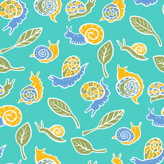 Seamless pattern with snails in cartoon style.