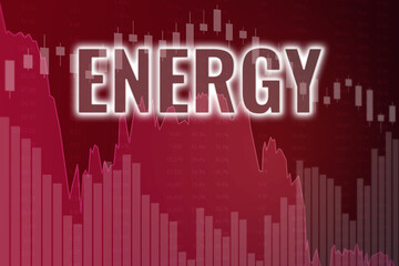 Fototapeta premium Stock market sector Energy on red finance background with numbers and charts. Financial market concept