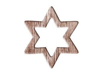 Wooden star isolated on white with clipping path