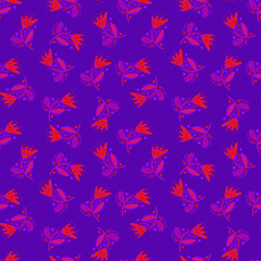 Fototapeta premium Seamless pattern with flowers and leaves in folk style. Naive art. Abstract floral wallpaper