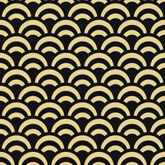 Fototapeta na wymiar Fish scale abstract geometric seamless pattern. Colorful art deco style nostalgic retro background. Classic Asian fashion print with arcs for fabric, paper