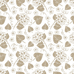 Floral vector pattern with hydrangea flowers and leaves. Seamless background in graphic style. Ideal texture for fashionable fabric, home textiles, wallpaper, wrapping paper.