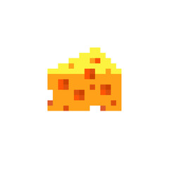 Cheese piece pixel art icon. Isolated vector illustration. 8-bit sprite. Design stickers, logo, mobile app.