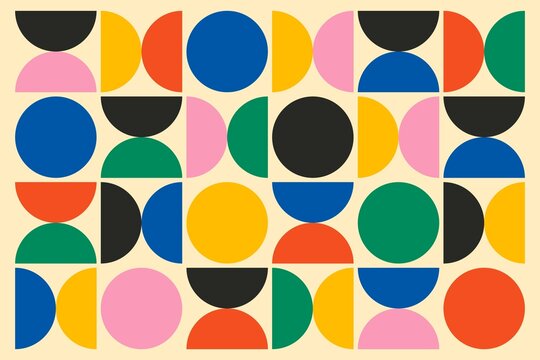 Fototapeta Geometric minimalist shapes. Abstract bold bauhaus round figures swiss style for web banner print, wallpaper. Vector art