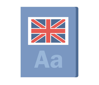 English book icon. Learn foreign language. Textbook with flag of England. Education concept. Vector flat illustration