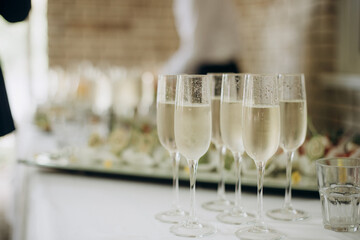 glasses of champagne at a wedding festive buffet